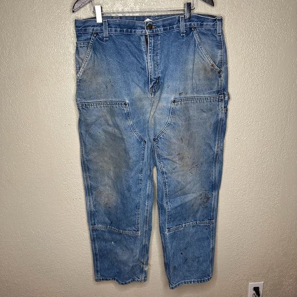 Vintage Carhartt Denim Double Knee Jeans Dungaree Fit 38X30 - Picture 1 of 7